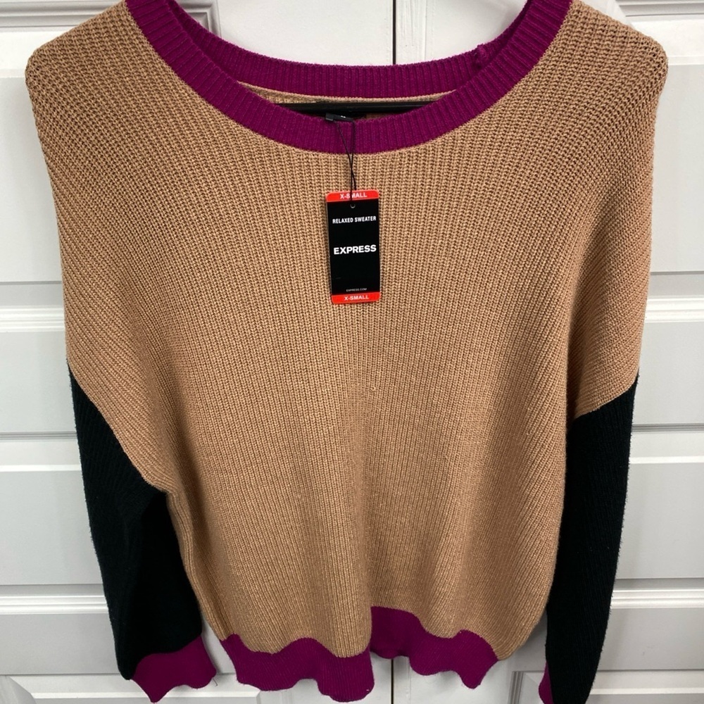Relaxed Sweater Lagen Over Sized Crewneck Long Sleeved Color Block XS Extra SM